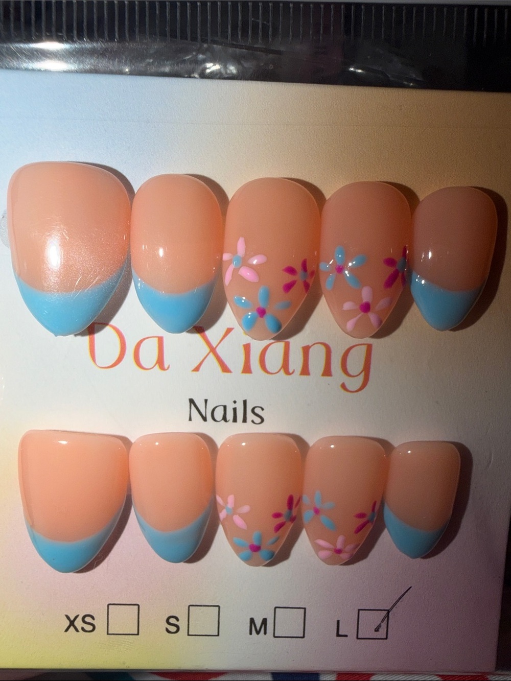 Peach & Blue Floral Press-On Nail Set
